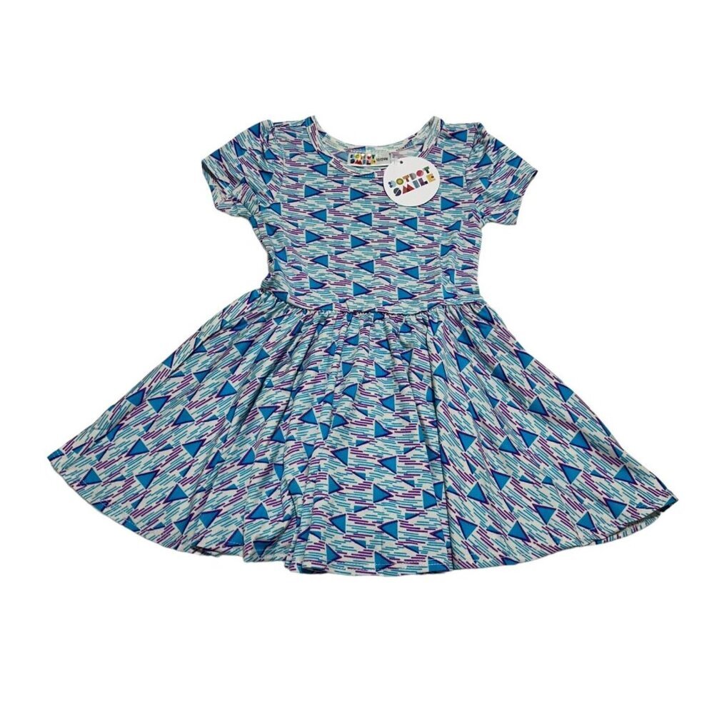Dot Dot Smile Baby Girl Size 12/24M Geometric Print Cap Sleeve Twirl Dress NWT